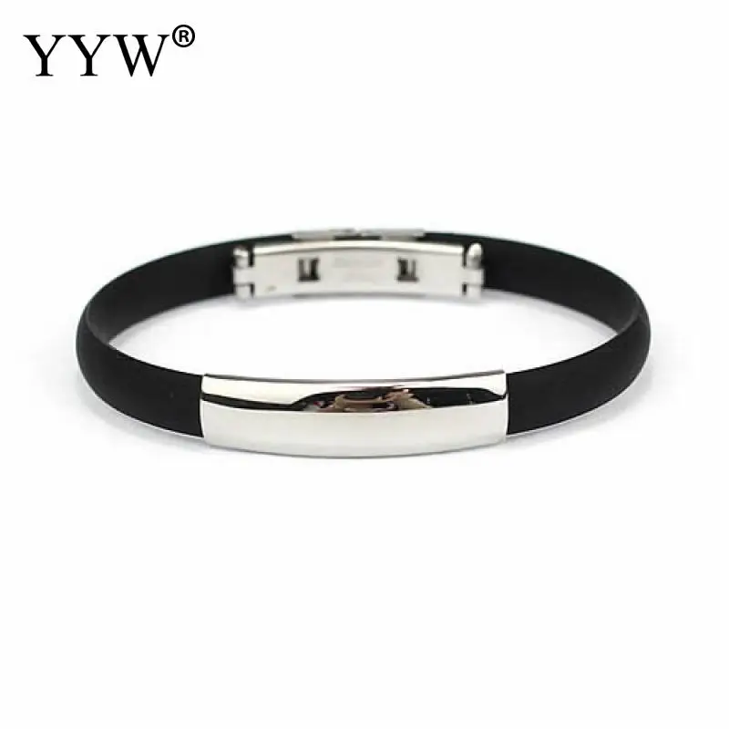 New Fashion Street Stainless Steel Chain Black Silicone bracelet Wristband Cuff Bangle Male Accessories Jewelry | Украшения и