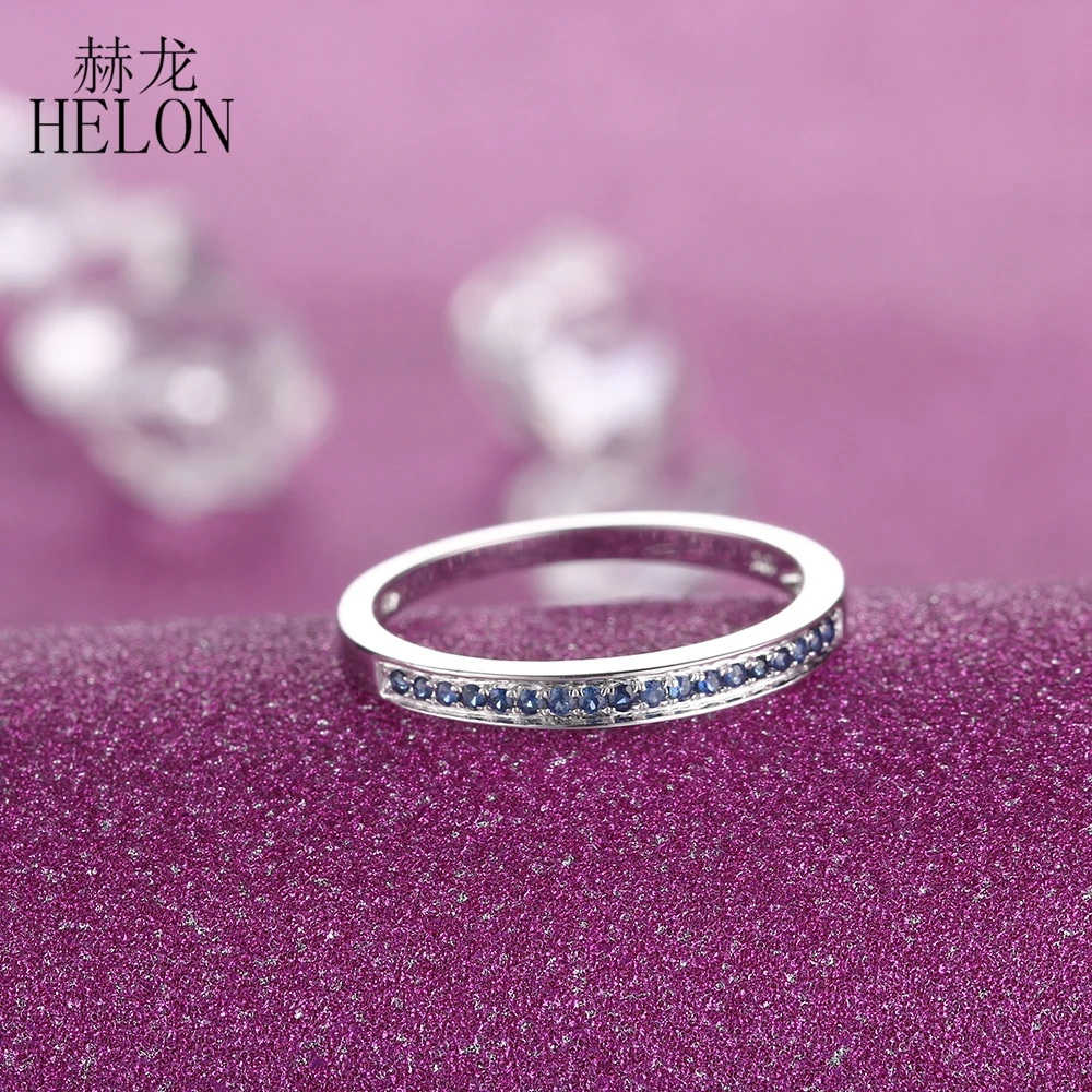 HELON Solid 14 K(AU585) белое золото 0.18ct натуральные сапфиры кольцо с драгоценными камнями Женское свадебное полувечность юбилей Ювелирное кольцо