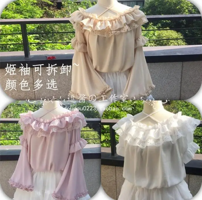 

Vintage sweet lolita shirt palace lace flare sleeve detachable short sleeve victorian shirt kawaii girl gothic lolita top loli