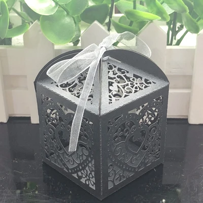 Black 10 шт./лот Любовь Сердце Лазерная резка полый карета сувениры подарок коробка сладостей с лентой Baby Shower День рождения Свадьба вечеринок - Цвет: Black