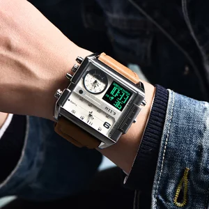 Часы мужские кварцевые с кожаным ремешком, водонепроницаемые, со светодиодной подсветкой, с несколькими часовыми поясами, 6,11