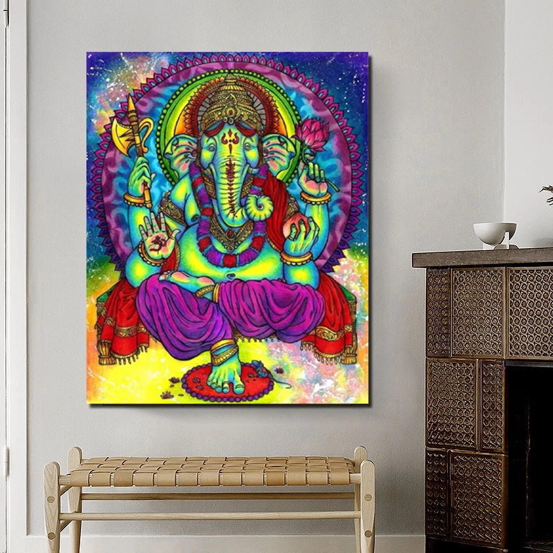 Красочные настенные художественные плакаты и принты Ganesha холст живопись