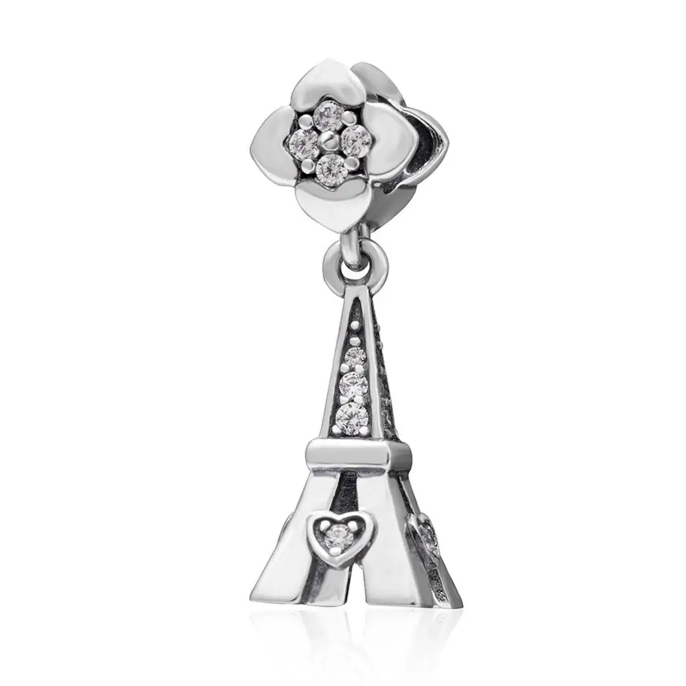 CZ Paris EiffelTower Choruslove, подвеска для путешествий, подлинный, 925 пробы, серебряный, для туристического аттракциона, бусина, подходит для Пандоры, подвески, сувенир, сделай сам, браслет - Цвет: CZ Paris EiffelTower