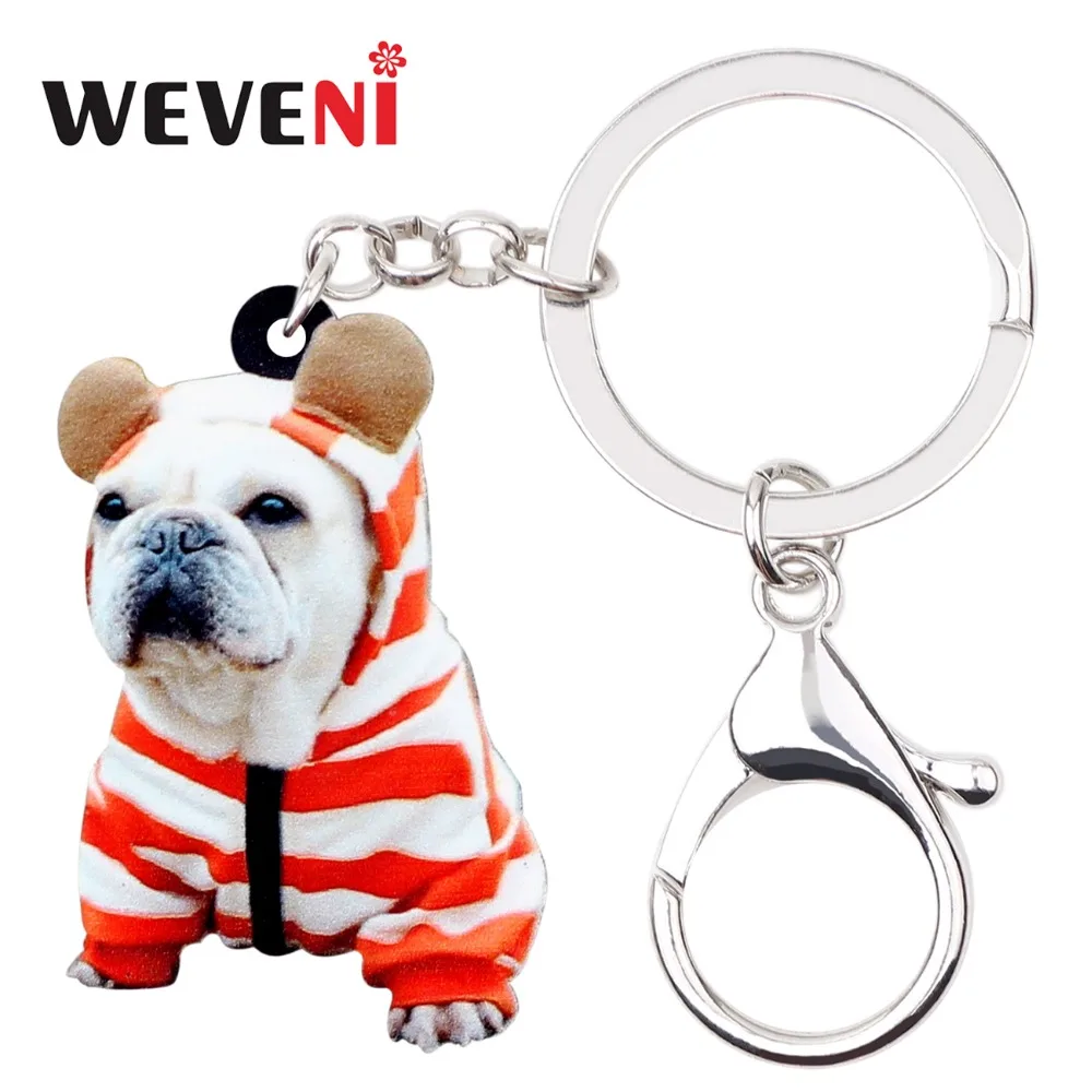 WEVENI акриловый милый французский Bulldog мопса брелок для ключей кольца дешевые