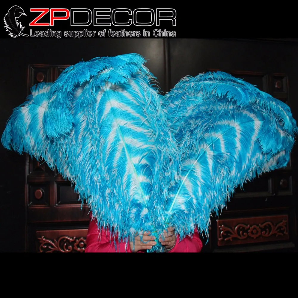 

ZPDECOR 65-70 см (26-28 дюймов) 50 шт./лот, окрашенные в полоску белые и синие страусиные перья для украшения свадебного платья