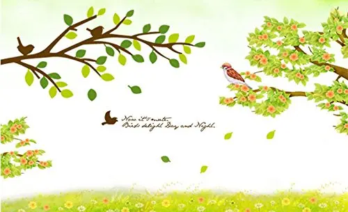 Съемные настенные наклейки ПВХ зеленые ветви с любовными птицами и