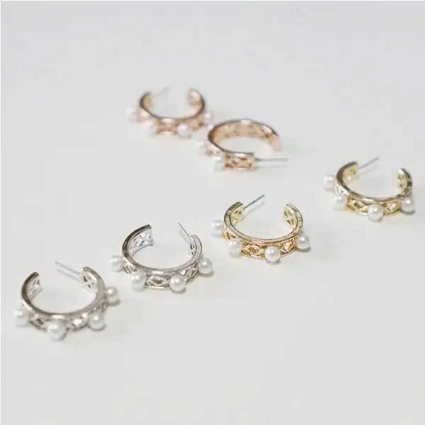 BitBill Cheap Vintage Silver Gold Hollow Pearl Hoop Earrings Ear Stud |