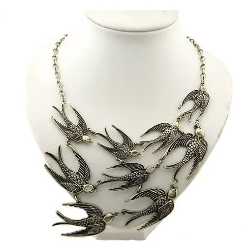 Винтажный Стиль Ювелирные изделия Сплав бронза 9 Ласточки Воробей ожерелье с