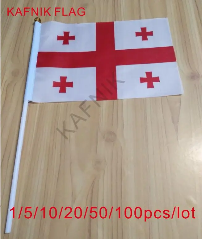 

KAFNIK ,10/20/50/100pcs Promotion Wholesale Small Georgia Hand Waving National Flag 14*21cm Polyester Flag Free Shipping