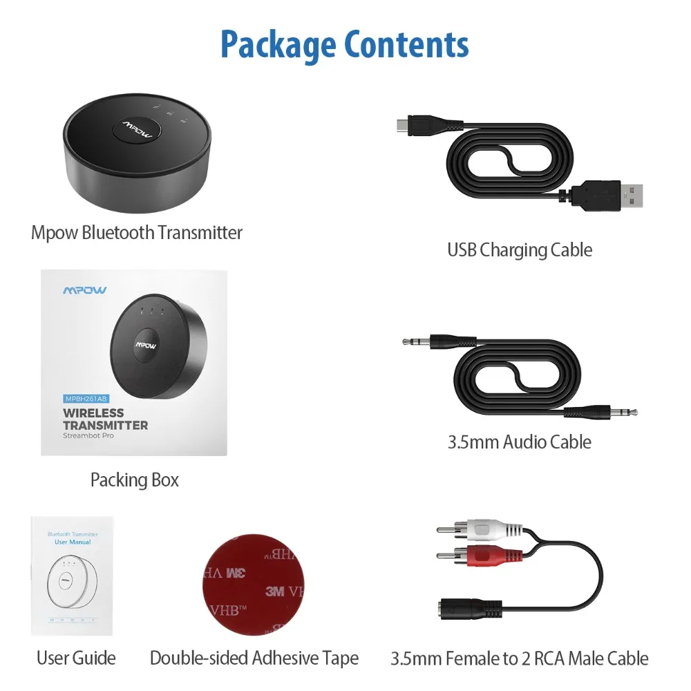 Mpow 261A Bluetooth 5 0 передатчик Real APTX/APTX HD/APTX LL беспроводной аудио адаптер с двумя