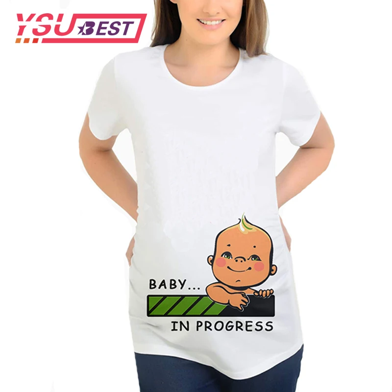 

Summer Pregnant T-shirt Baby In Progress Printing Maternity Clothing Pregnancy Shirts Gestante Tops Pregnancy Nursing Clothes