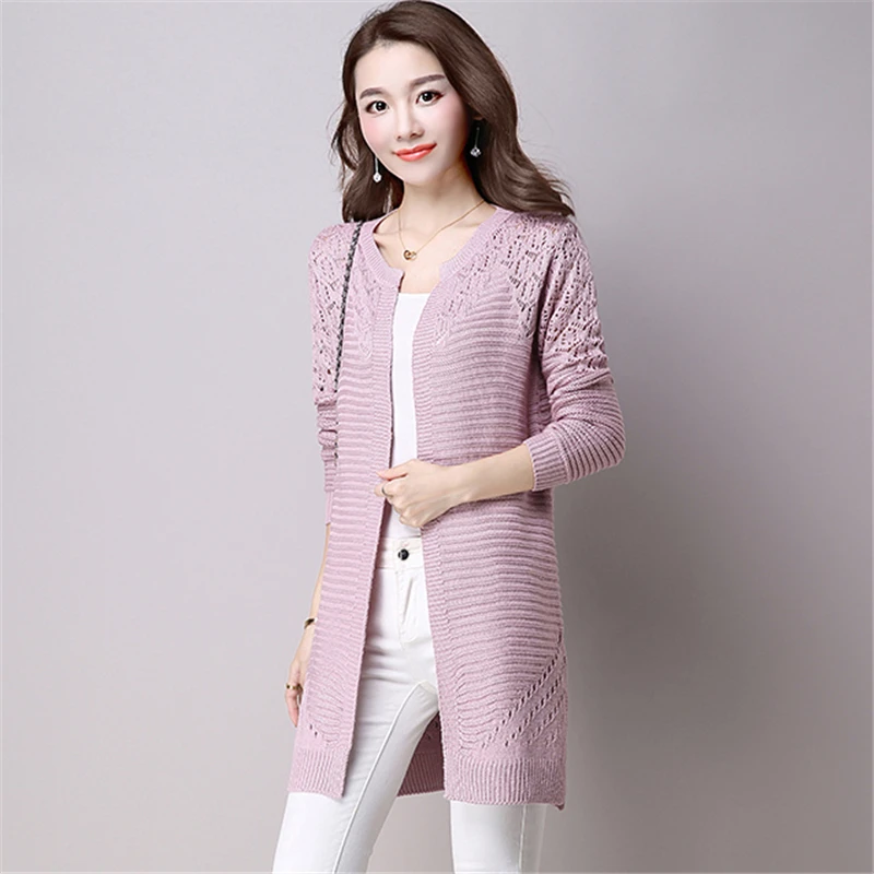 2019 Spring New Women's Knit Cardigan Fashion Medium Long Sweater Autumn Elegant Knitwear Coats Large Size Female Vs315 |