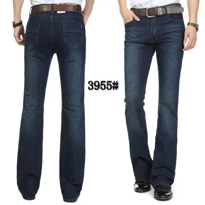 dark blue 3955 Мужские джинсовые брюки с расклешенным низом, облегающие черные джинсы, Мужская одежда, повседневные деловые расклешенные брюки 36 - Цвет: dark blue 3955