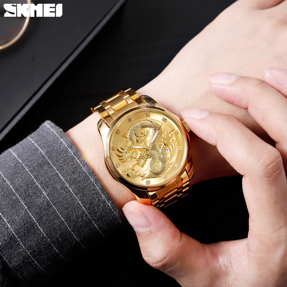 Мужские кварцевые часы SKMEI водонепроницаемые наручные из нержавеющей стали с