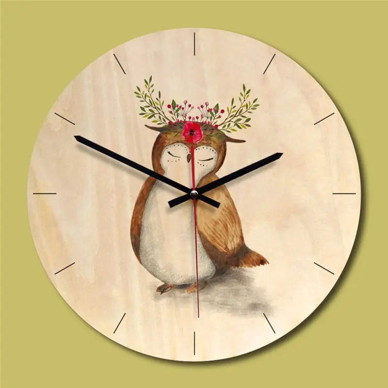 Cartoon Animal Wooden Wall Clock For Living Room Printed Circular Single Face Needle Separates Watch Decor 11 Inch | Дом и сад