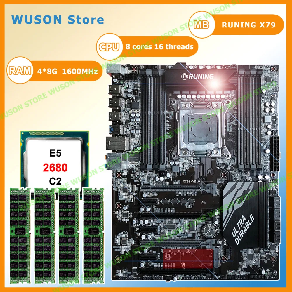 Новинка! Runing Super ATX X79 LGA2011 материнская плата 8 разъемов DDR3 DIMM max 8*16G память Xeon E5 2680 C2