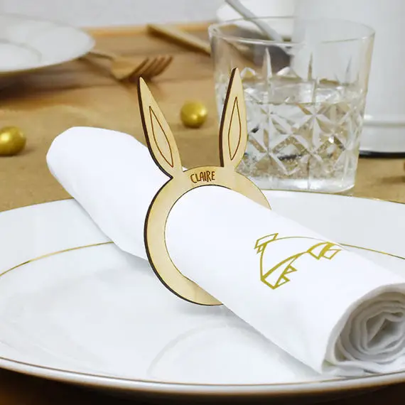 Personalized Easter Rabbit Wood Napkin Rings Table Decor Bunny Ear Laser Cut Ring Holder | Дом и сад