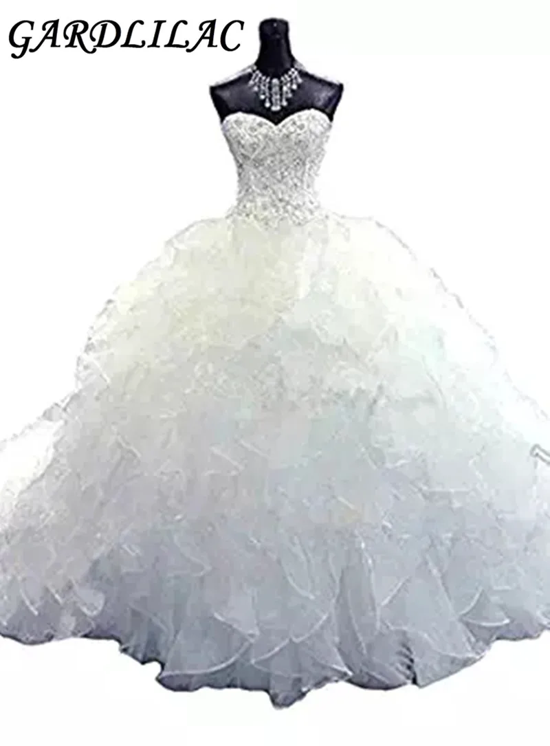 

Gardlilac White Ball Gown Wedding dress Sweetheart Beaded Organza Bridal Gowns Vintage Sleeveless Wedding Dress for Bride