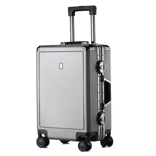 Dark gray KLQDZMS роскошный алюминиевый каркас багажный 20/24 дюйма, сумка на колесиках чемодан на колесиках, модные сумки на колёсиках ТАС замок для мужчин и женщин - Цвет: Dark gray