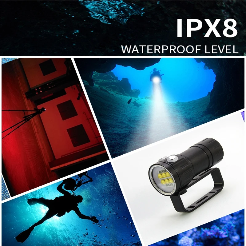 LED Flashlight Diving 18650 Underwater Photography Light 300W Underwater Lamp 500M Waterproof Super Bright LED Camera Light