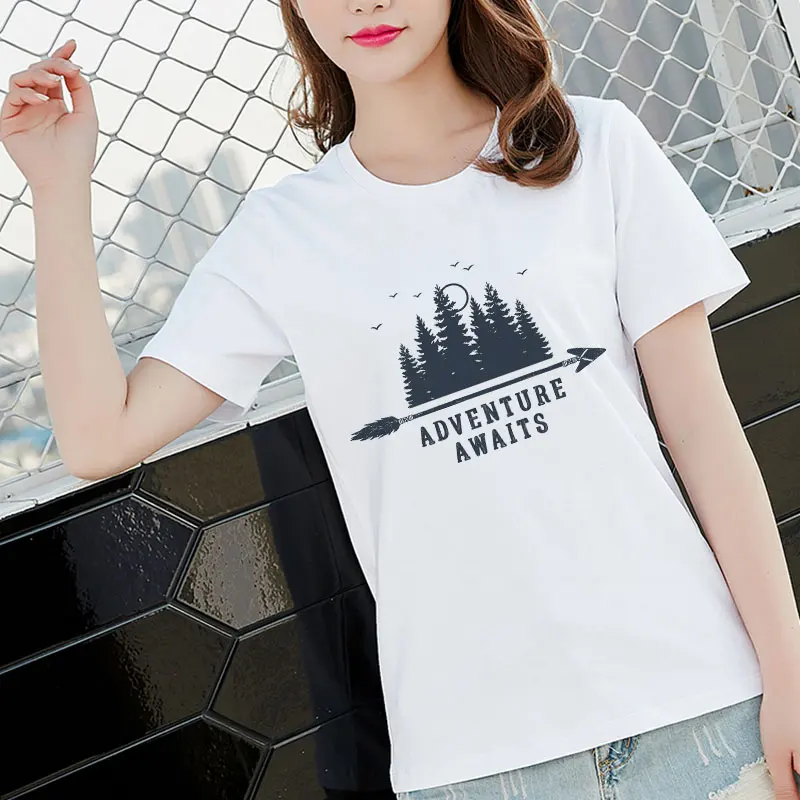 

Модный Топ в стиле Харадзюку, веселая Красивая винтажная уличная футболка для девочек, приключения, ждет за птицей и джунглей, футболки с гр...