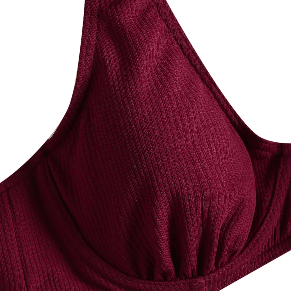 ZAFUL 2019 High Leg Ribbed Texture Thong Bottom Bikini Swimwear Push Up Women Swimsuit Spaghetti Straps Solid Brazilian Biquni |