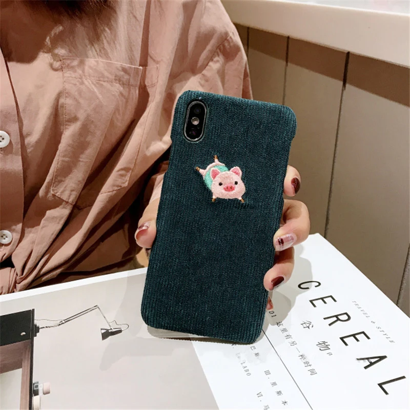 Зимний теплый тканевый чехол для телефона для iPhone 6, 6 S, 7, 8 Plus, чехол, милый чехол для разделывания свиньи, утки, собаки хаски, жесткая задняя крышка для iPhone X, XR, XS, MAX Coque