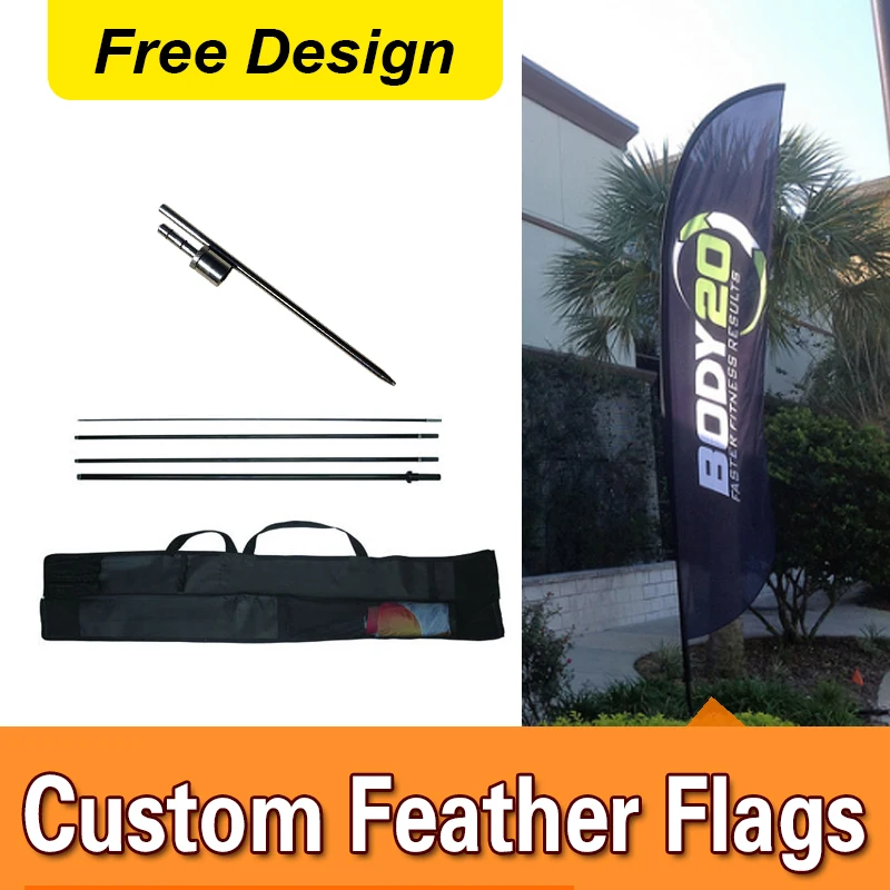 

Free Design Free Shipping Single Sided In-ground Spike Feather Flag Signs Advertising Promotional Sail Flags Flutter Flag