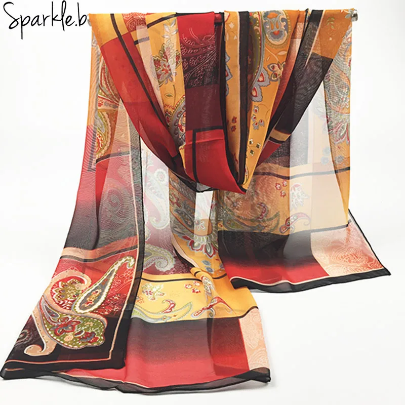 На лето и весну длинный Шелковый шарф платок Модные женские длинные 100% шелк