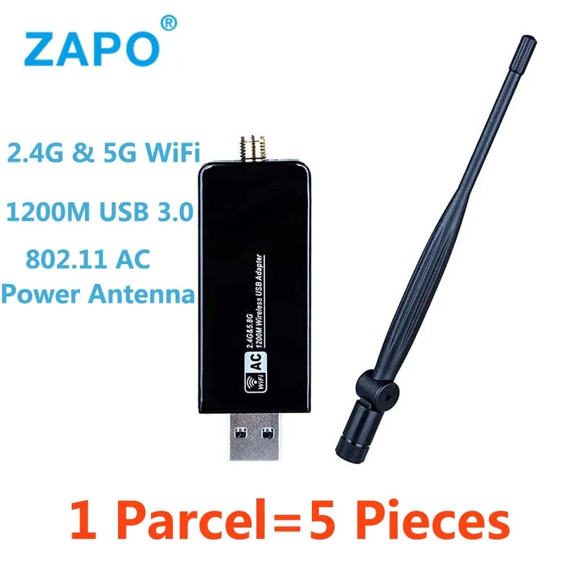 ZAPO оптовая продажа 5 ГГц Wi Fi 1200 Мбит/с USB 3 0 адаптер с высоким коэффициентом