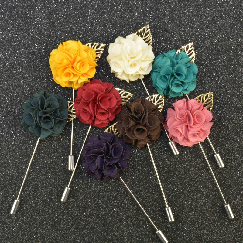 Fashion Handmade Flower Boutonniere Stick Brooches Pin Men Women Accessories Cute Gold Leaf Lapel for Suit | Украшения и