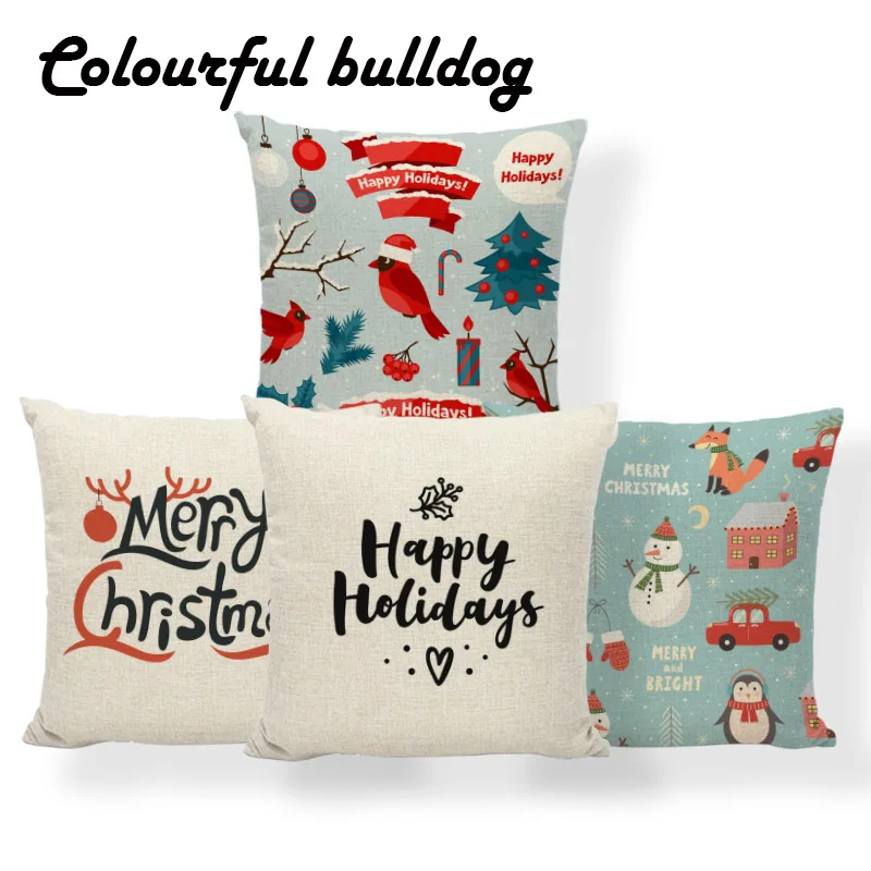 

Наволочки с изображением лисы, кролика, совы, с надписью "Merry Christmas", наволочки с оленем, собакой, пингвином, Мопсом, семейная наволочка, льняны...