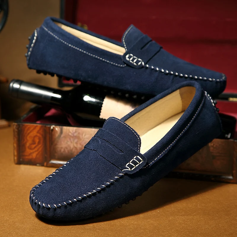 Мужские замшевые мокасины на плоской подошве из натуральной кожи | Обувь