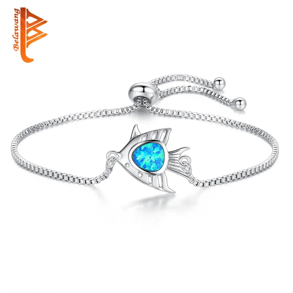 Женский браслет ручной работы BELAWANG регулируемый с натуральным камнем и голубым