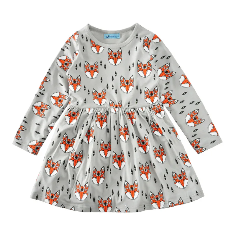 Baby Girls Clothes Autumn Fashion Fox Printed Cotton Dress Long Sleeve Casual Cute D0272 | Детская одежда и обувь