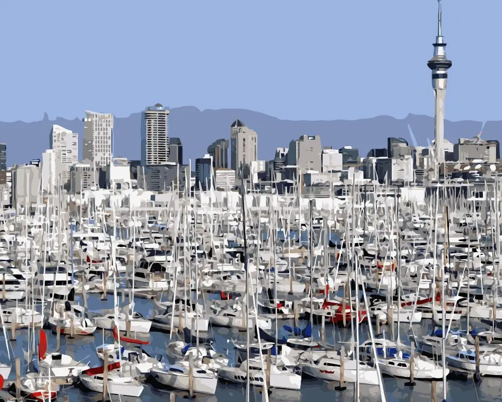 MaHuaf-j174 Auckland new zealand marina yacht north island DIY painting by numbers art canvas | Дом и сад