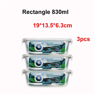 830ML 3PCS 550 мл/830 мл/1700 мл стеклянный контейнер для завтрака, коробка для хранения свежих продуктов, кухонные герметичные контейнеры, сохраняющие Microwa - Цвет: 830ML 3PCS