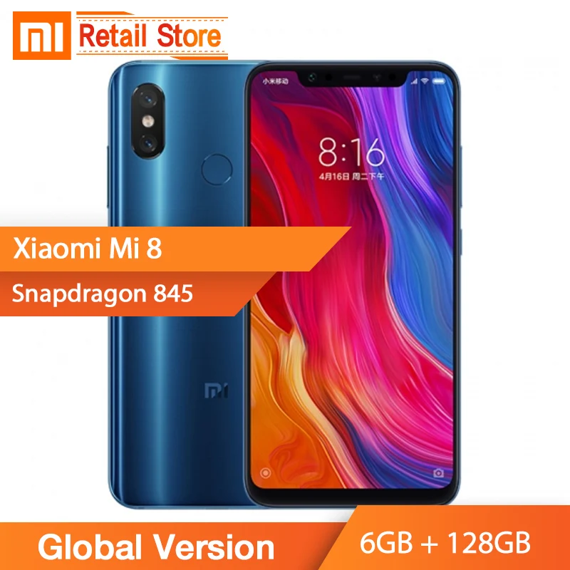 Глобальная версия Xiaomi Mi 8 6 GB 128 Snapdragon 845 21 '&#x272248*1080 полный экран Amoled дисплей
