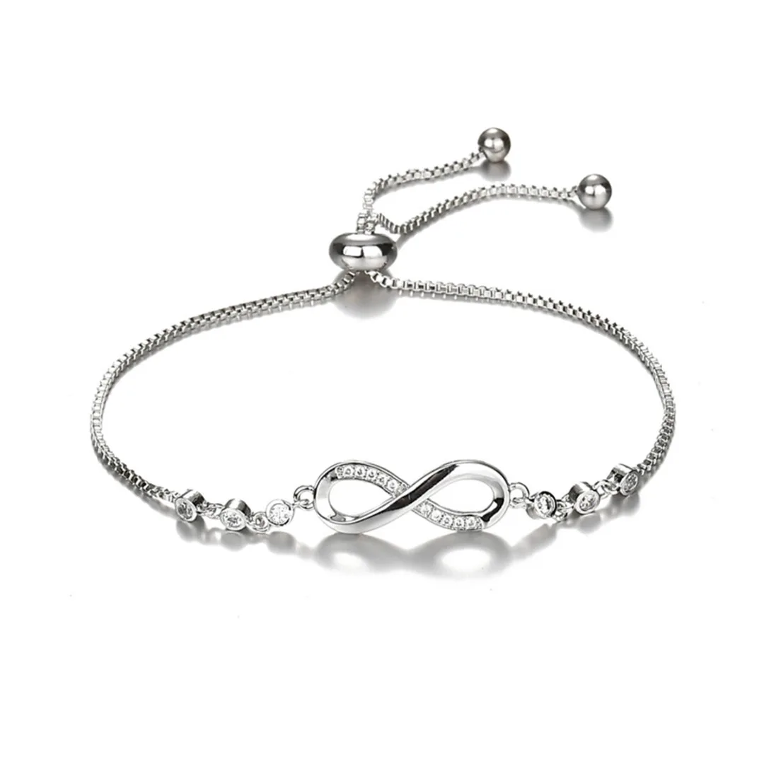 Korean Hot Fashion Simple Metal Crystal 8 Infinity Charm Bracelets For Women Adjustable Jewelry Shellhard Vintage Bangle | Украшения и