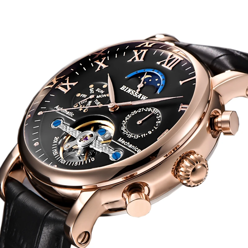 Мужские автоматические механические часы Tourbillon модные и повседневные Роскошные