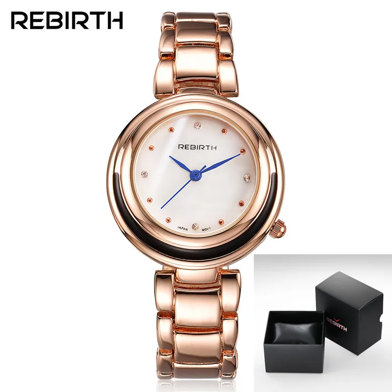Женские наручные часы REBIRTH роскошные Брендовые Часы с розовым золотом и
