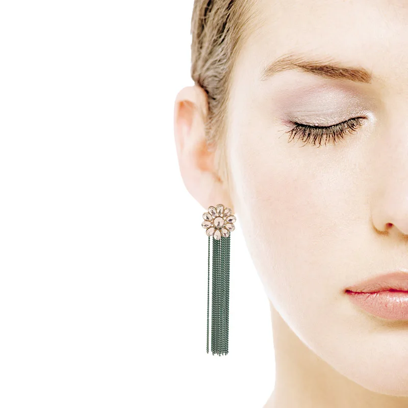 

New Dangle Earrings Bohemian Style Long Tassel Flowers 5 Color Bride Wedding Accessories Modern Classic Female Dangle Earrings
