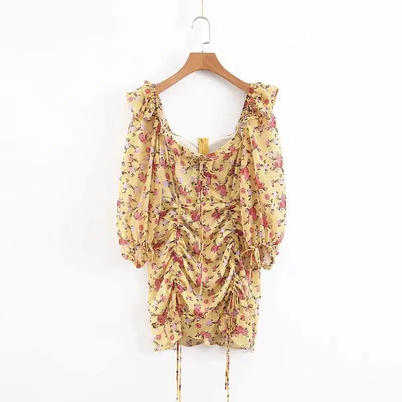 Summer dress 2020 boho yellow floral mini women beach vintage sexy ruffle chiffon party casual korean vestidos | Женская одежда