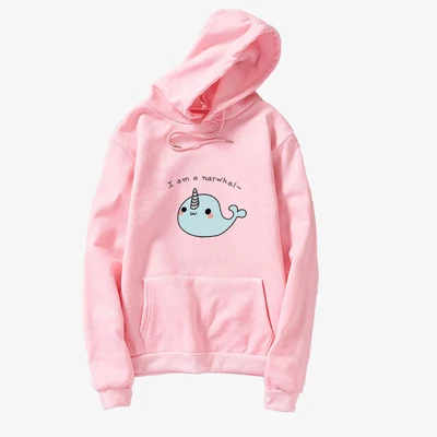 Розовый Харадзюку толстовки кофты для женщин уличная Kawaii КИТ мультфильм печатных с капюшоном повседневное флис негабаритных Корейская одежда Moletom - Цвет: Розовый
