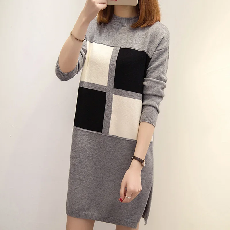 2018 Female Pullovers Sweater Women Autumn Winter Medium Long Knitted Sweaters O Neck Fashion Split Knitting Outerwear Tops | Женская