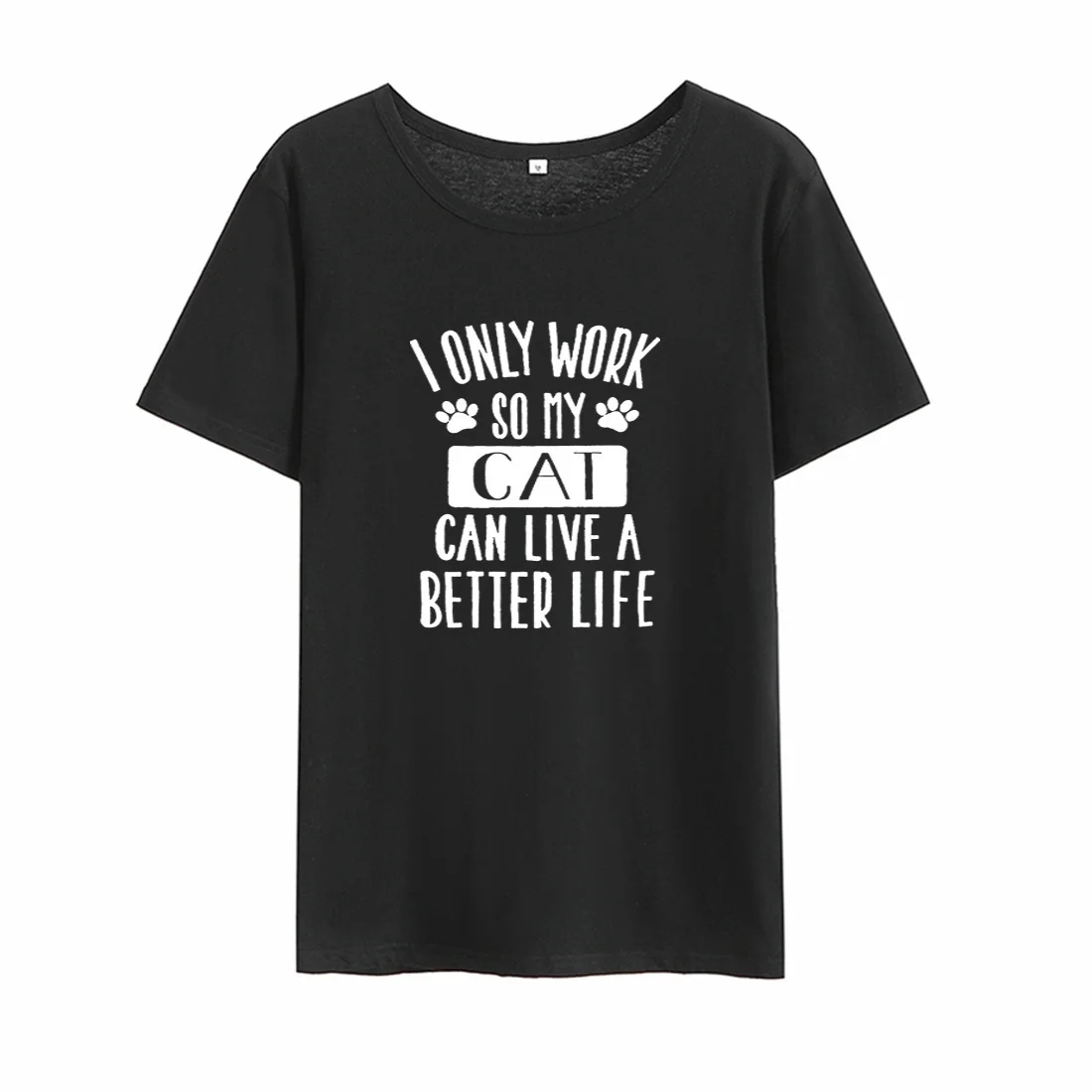 I Only Work So My Cat Funny T-shirt Women Summer Short Sleeve Cotton Tee Shirt Femme Casual Loose Tshirt Top Dropshipping | Женская