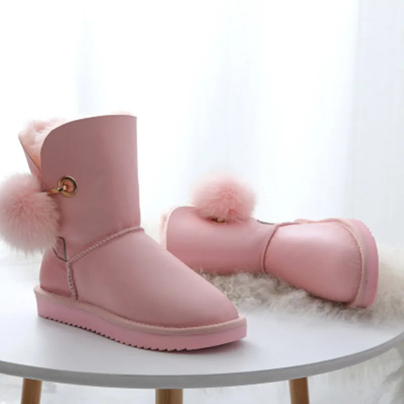 

Free Shipping Top Quality Women's Genuine Sheepskin Leather Snow Boots 100% Natural Wool Fur Snow Boots Warm Winter Boots