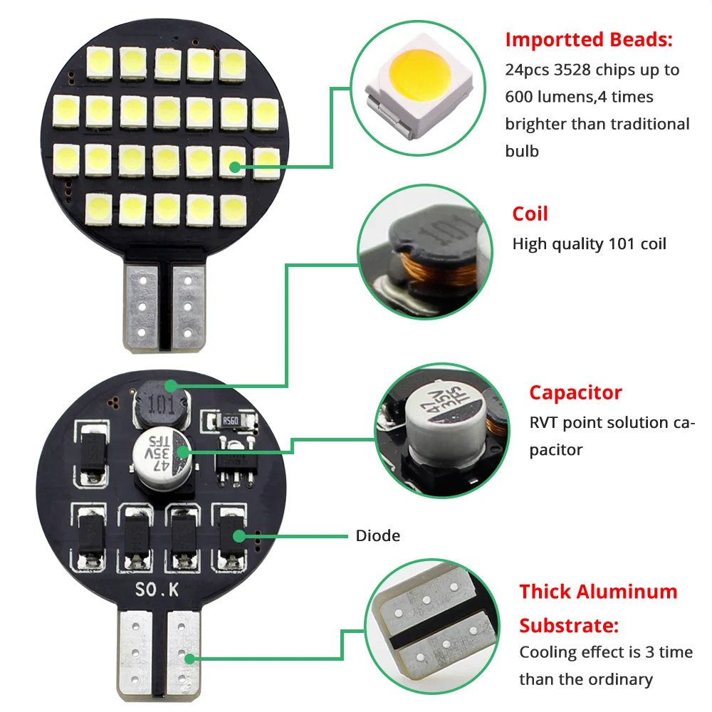 Светодиодная лампа T10 194 168 W5W 3528 1210 24 SMD 12 В постоянного тока купольная