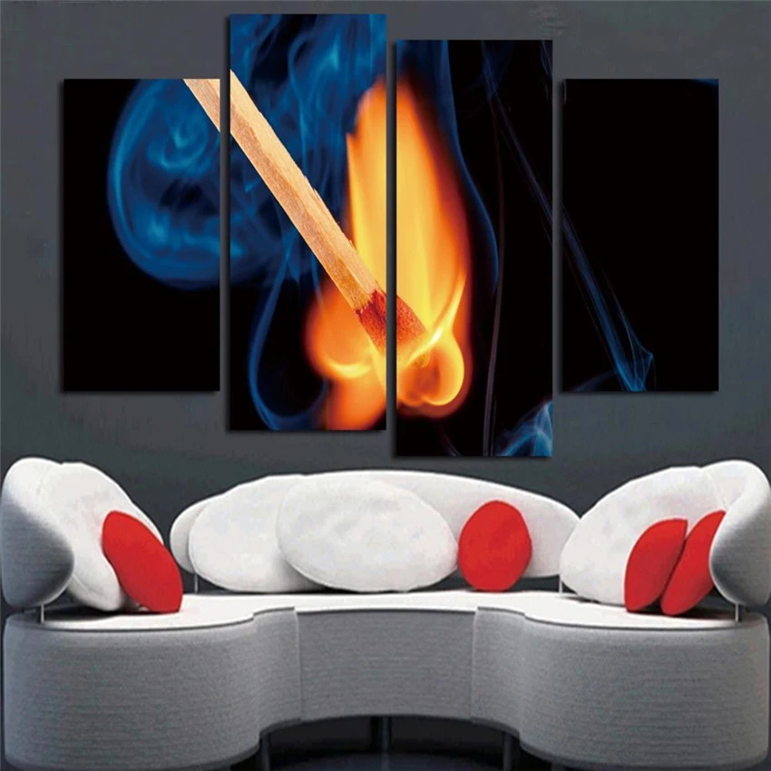 2017 домашний декор для гостиной 4 панели горящие спички холст живопись без рамы