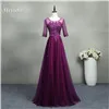 Purple ZJ7031 модные кружевные сексуальные с открытой спиной Длинные тюлевые с круглым вырезом фиолетовые Вечерние платья элегантные вечерние платья для выпускного вечера размера плюс макси на заказ - Цвет: Purple